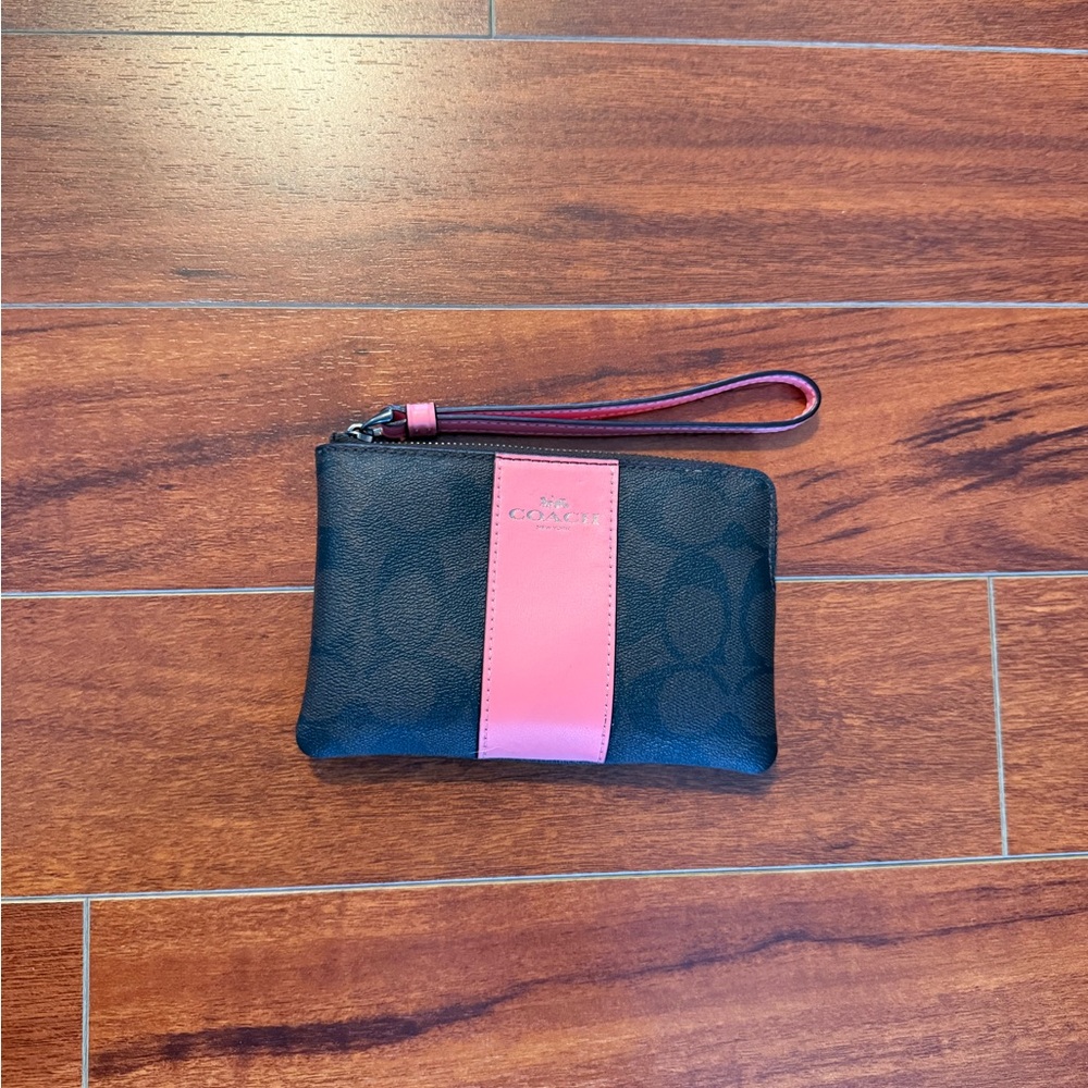 Coach Black and Pink Wristlet with Strap